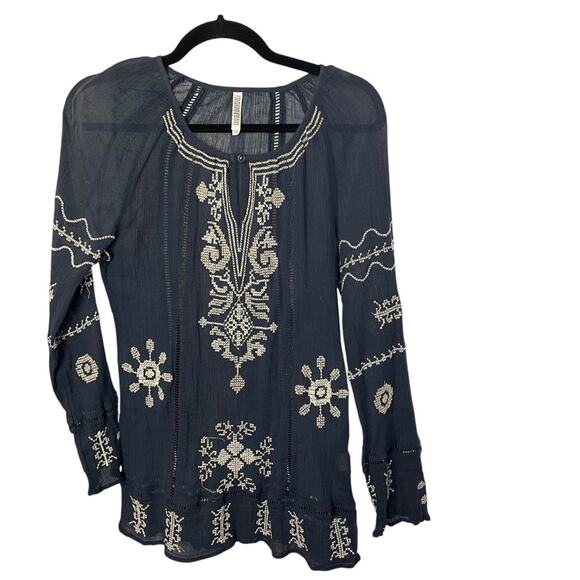 Anthropologie Monoreno Cross-Stiched Tunic, Boho, festival, Hippie Blue/White, M - Picture 4 of 10